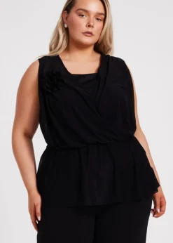 Tops>Quiz Black Curve Peplum Top