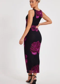 Dresses>Quiz Black Floral Mesh Midaxi Dress