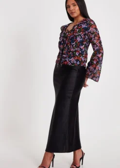 Tops>Quiz Black Mesh Floral Blouse