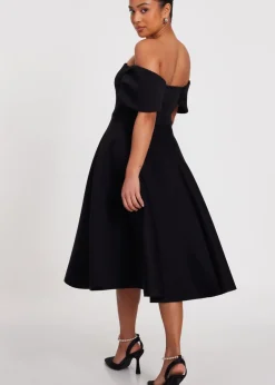 Dresses>Quiz Black Petite Bardot Midi Skater Dress