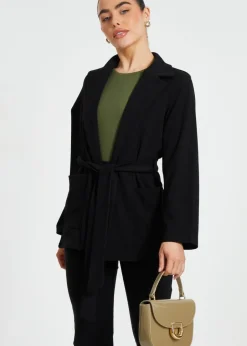 Coats & Jackets>Quiz Black Petite Tie Waist Blazer