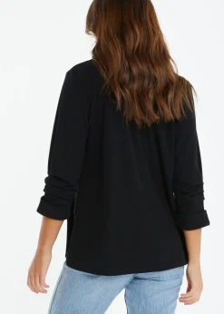 Coats & Jackets>Quiz Ruched Sleeve Blazer Black