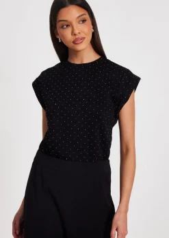 Tops>Quiz Black Stud Detail Top