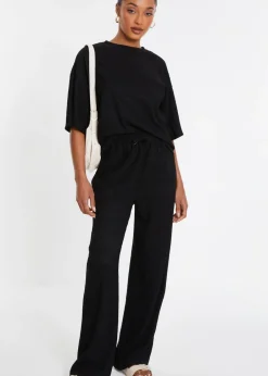 Trousers>Quiz Black Textured Palazzo Trousers