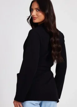 Coats & Jackets>Quiz Black Tie Waist Blazer