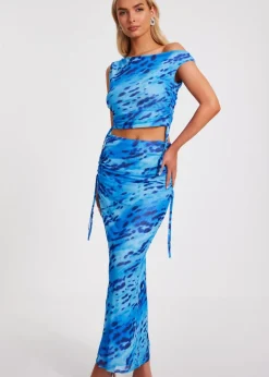 Tops>Quiz Blue Mesh Animal Print Top