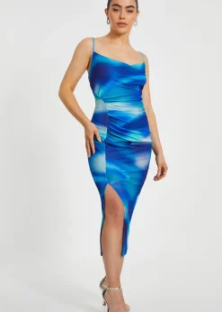 Dresses>Quiz Blue Petite Cowl Neck Midi Dress