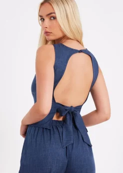 Tops>Quiz Blue Tie Back Top