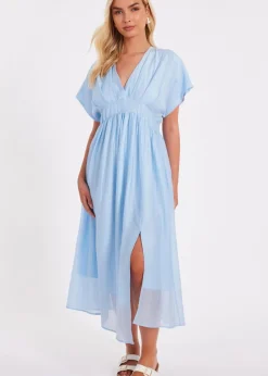 Dresses>Quiz Blue V Neck Midi Dress