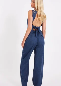 Trousers>Quiz Blue Wide Leg Trousers