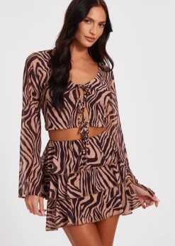 Skirts>Quiz Brown Chiffon Tiger Print Skirt