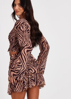 Skirts>Quiz Brown Chiffon Tiger Print Skirt