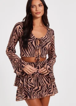 Tops>Quiz Brown Chiffon Tiger Print Top