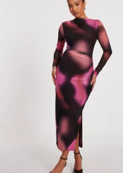 Dresses>Quiz Brown Petite Marble Print Midaxi Dress