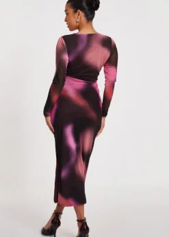 Dresses>Quiz Brown Petite Marble Print Midaxi Dress