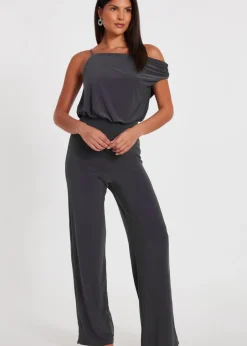 Jumpsuits & Playsuits>Quiz Charcoal Asymmetric Draped Jumpsuit