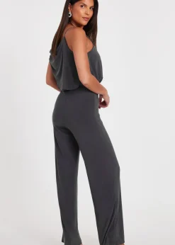 Jumpsuits & Playsuits>Quiz Charcoal Asymmetric Draped Jumpsuit