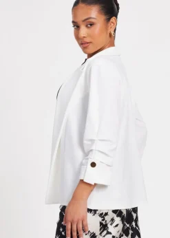 Coats & Jackets>Quiz Cream Petite Ruched Sleeve Blazer