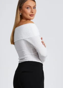 Tops>Quiz Cream Textured Bardot Top