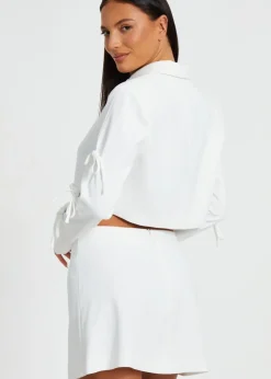 Co-Ord Sets>Quiz Cream Tie Sleeve Cropped Blazer