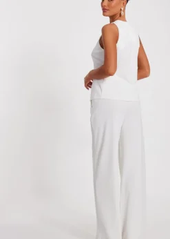 Trousers>Quiz Cream Wide Leg Trousers