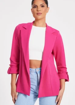 Coats & Jackets>Quiz Fuschia Ruched Sleeve Blazer
