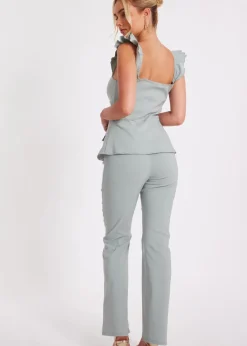 Jumpsuits & Playsuits>Quiz Green Frill Sleeve Jumpsuit