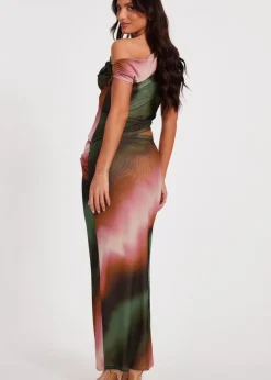Tops>Quiz Green Mesh One Shoulder Crop Top