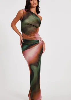 Skirts>Quiz Green Mesh Ruched Maxi Skirt