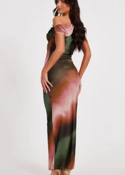 Skirts>Quiz Green Mesh Ruched Maxi Skirt