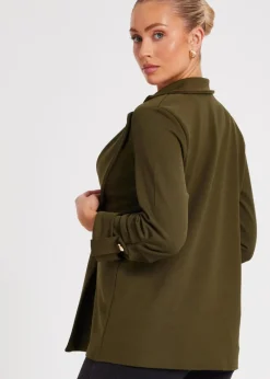 Coats & Jackets>Quiz Khaki Ruched Sleeve Blazer