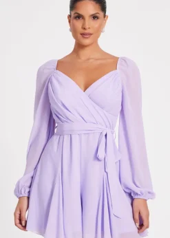 Jumpsuits & Playsuits>Quiz Lilac Chiffon Long Sleeve Playsuit