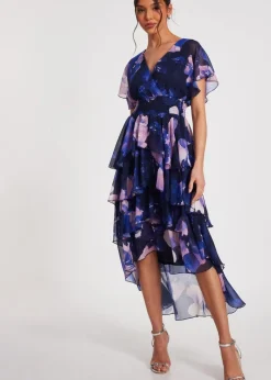 Dresses>Quiz Navy Dip Hem Midi Dress