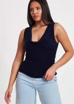 Tops>Quiz Navy Drape Back Top