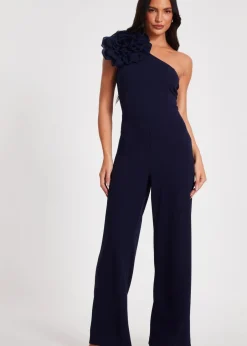Jumpsuits & Playsuits>Quiz Navy One Shoulder Floral Jumpsuit