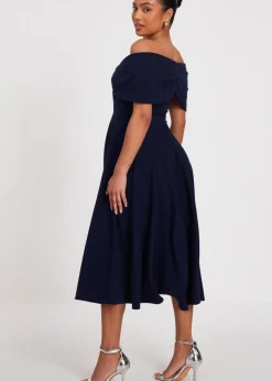 Dresses>Quiz Navy Petite Bardot Midi Dress