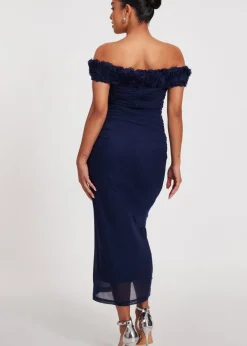Dresses>Quiz Navy Petite Mesh Bardot Midaxi Dress