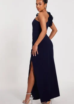Dresses>Quiz Navy Petite One Shoulder Maxi Dress
