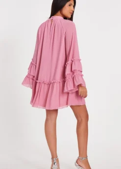 Dresses>Quiz Pink Chiffon Frill Mini Dress
