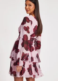Dresses>Quiz Pink Floral Tiered Skater Dress