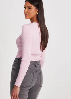 Tops>Quiz Pink Knitted Bow Detail Top