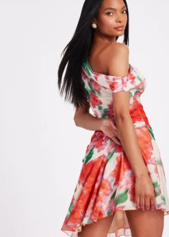 Dresses>Quiz Red Mesh Floral Mini Dress