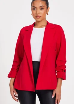 Coats & Jackets>Quiz Red Petite Ruched Sleeve Blazer