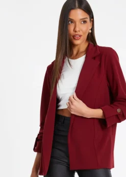 Coats & Jackets>Quiz Red Ruched Sleeve Blazer