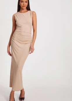 Dresses>Quiz Stone Ribbed Midaxi Dress