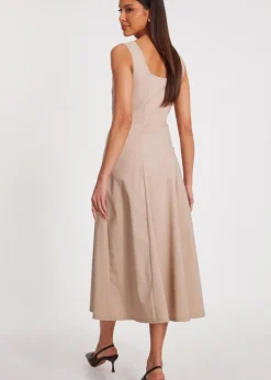 Dresses>Quiz Stone Square Neck Midaxi Dress