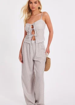 Trousers>Quiz Stone Striped Wide Leg Trousers
