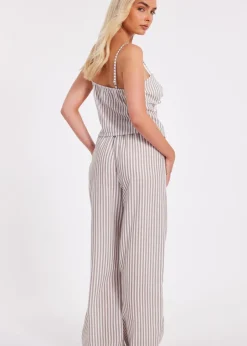 Trousers>Quiz Stone Striped Wide Leg Trousers