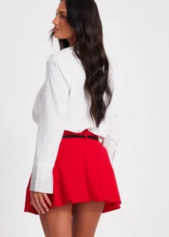 Tops>Quiz White Diamante Cuff Shirt