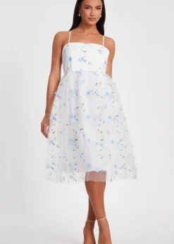 Dresses>Quiz White Embroidered Floral Midi Dress